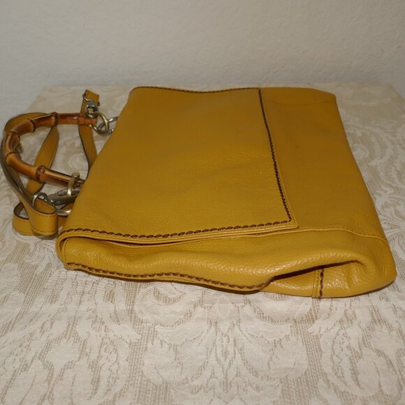 Plinio Visona Made in Italy Genuine Leather Mustard Yellow Large Crossbody Bag - Picture 4 of 14